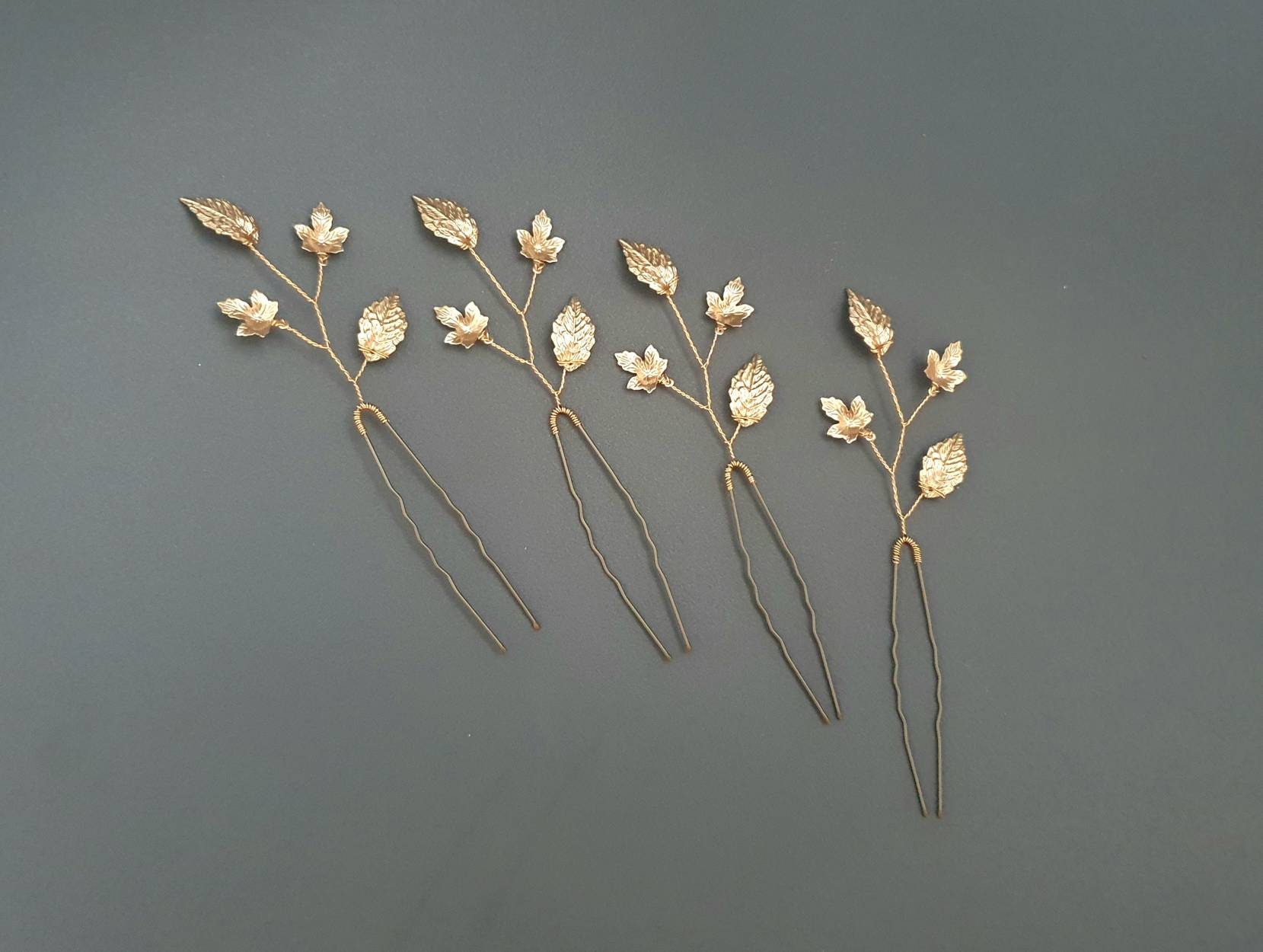 Gold Leaf Hair Pins Bridal Hair Accessory Hairvine Leaf Etsy