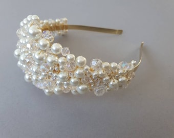 CHARLOTTE | serre-tête de mariée en perles | diadème de perles | postiche de mariage | diadème | accessoires pour cheveux de mariage | serre-tête en perles