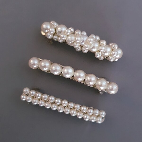 Set of 3 pearl hair slides, pearl barrettes, hair slides, Christmas present, girls gift, womans gift, pearl hair accessory, stocking filler