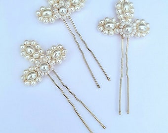 Pearl hair pins, wedding hairpiece, bridal hair accessory, bride hair pin, haircomb, pearl hair clip, bun pins, bridesmaid hair pin,art deco