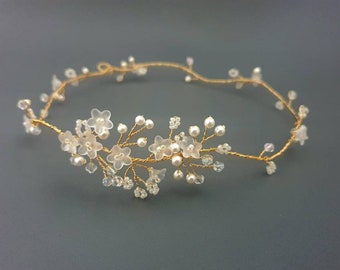 Tralcio per capelli da sposa, tralcio per capelli di perle d'oro o d'argento, tralcio per capelli di fiori, copricapo da sposa, parrucchino da sposa, accessorio per capelli, fascia da sposa