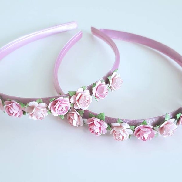 Bridesmaid headband, pink flower headband, flower girl hair accessory, rose hairband, flower crown, bridesmaid hair accessory, christening