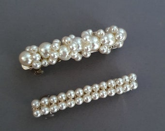 Set di fermagli per capelli in perle: fermagli in perle di vetro avorio, fatti a mano