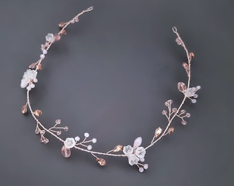 Bridal hair vine | wedding hair piece | bridal headband | Rose gold hair vine | wedding hair accessories | flower hair vine |