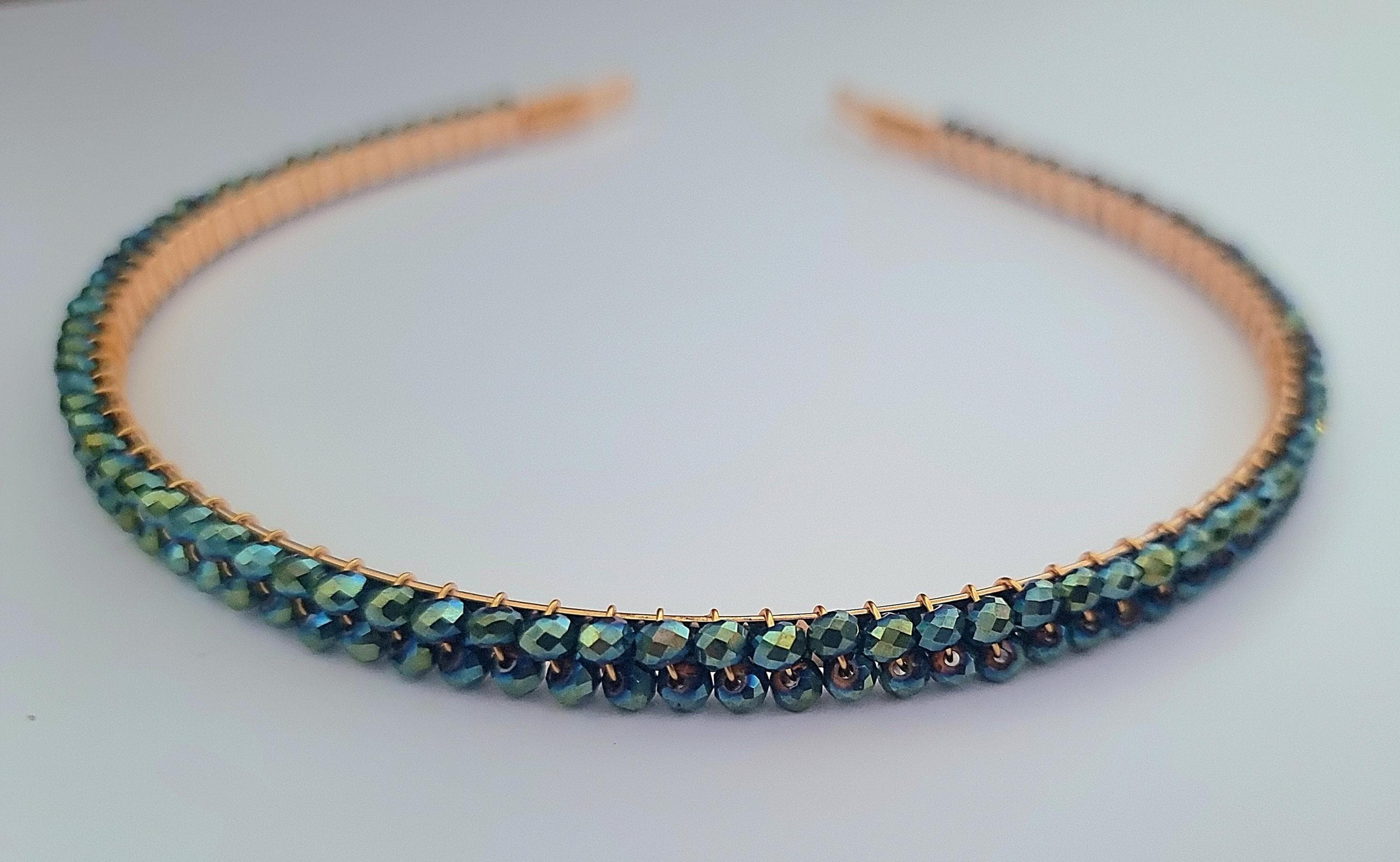 Faixa de cabeça de cristal brilhante: faixa de cabelo feita à mão com miçangas