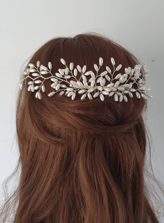 Handmade Pearl Bridal Hair Comb, Gold/Silver Wedding Headpiece