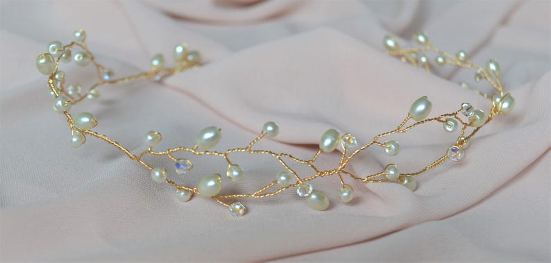 pearl and crystal hairpiece available in varying lengths Bridal hair vine in either gold or silver