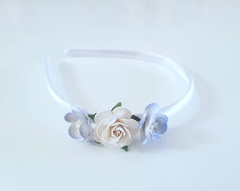 Girls headband, white flower headband, flower girl hair accessory, rose hairband, flower hair clip, bridesmaid hair accessory, photo prop