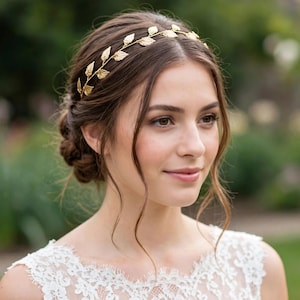 Gold Leaf headband, bridal hair vine, Grecian Wedding hairpiece, rustic woodland accessories, festival