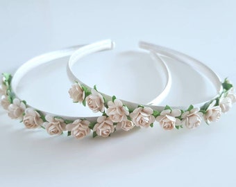 Bridesmaid headband, ivory flower headband, flower girl hair accessory, rose hairband, flower crown, bridesmaid hair accessory,christening