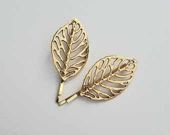 Gold leaf hair slides, hair clips, leaf hair pins, leaf hair accessories, gold hair slides, women's hair accessories, stocking filler, gift