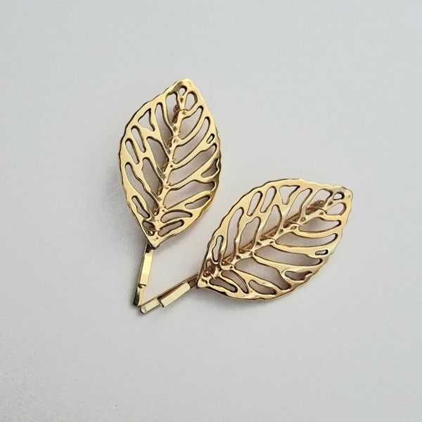 Gold leaf hair slides, hair clips, leaf hair pins, leaf hair accessories, gold hair slides, women's hair accessories, stocking filler, gift