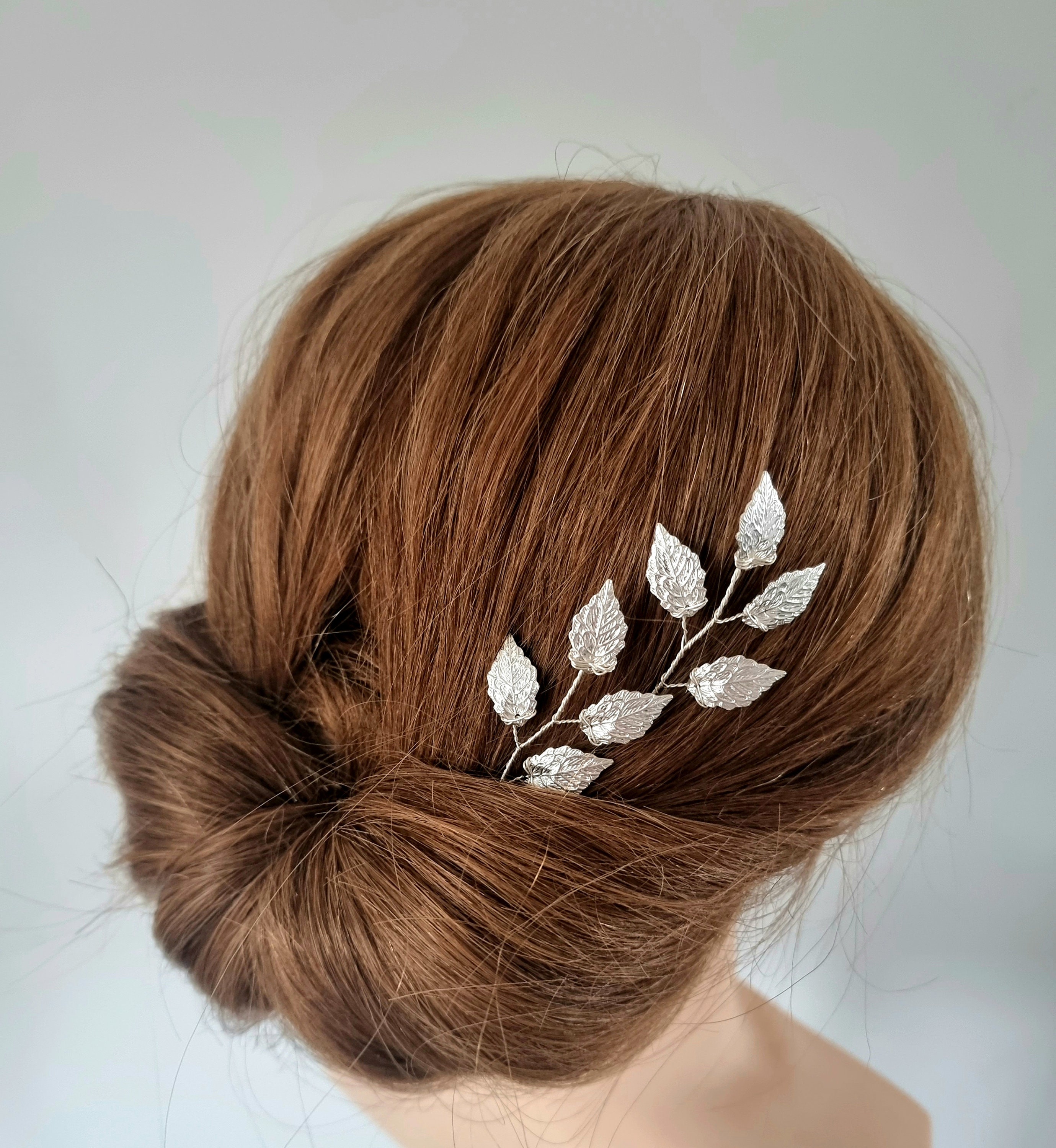 Pair of gold leaf hair pins, silver leaf hair pins, bridal hair accessory, bridesmaid hair accessories, bridal hair pins, woodland wedding