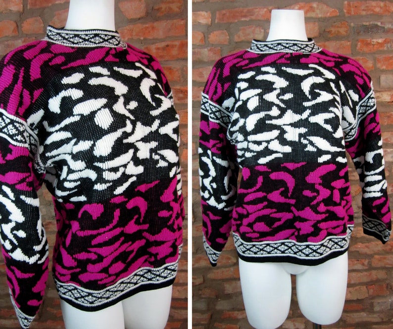 Vintage 80s Sweater Women Medium Mock Neck Long Sleeve Multi Etsy