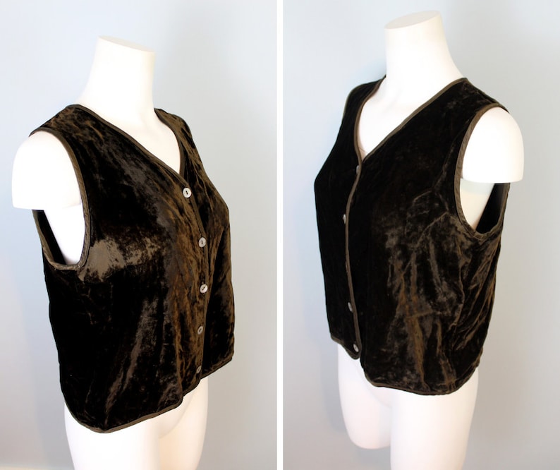 Brown Velvet Vest Vintage Velour Top Stretchy Vest Sleeveless Shirt V Neck Vest 80s 90s Clothing Boho Top For Layering Fuzzy Textured Top
