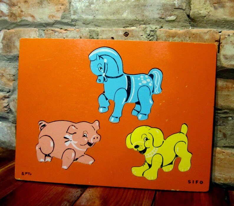 Vintage Wooden Puzzle 1950s Sifo Puzzles Animal Wood Toys For Image 0