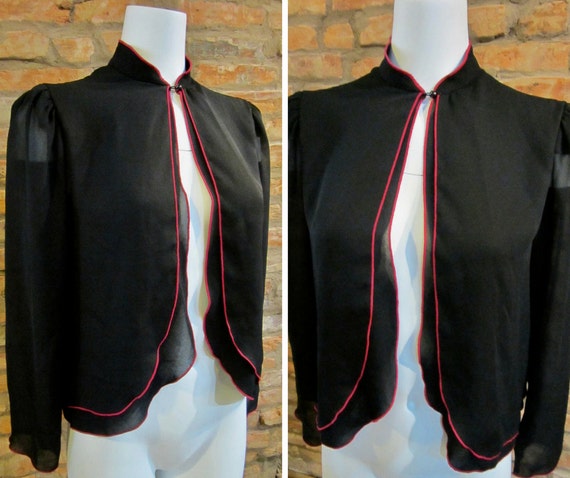 Black Sheer Blouse 80s Clothing Womens Medium Chif