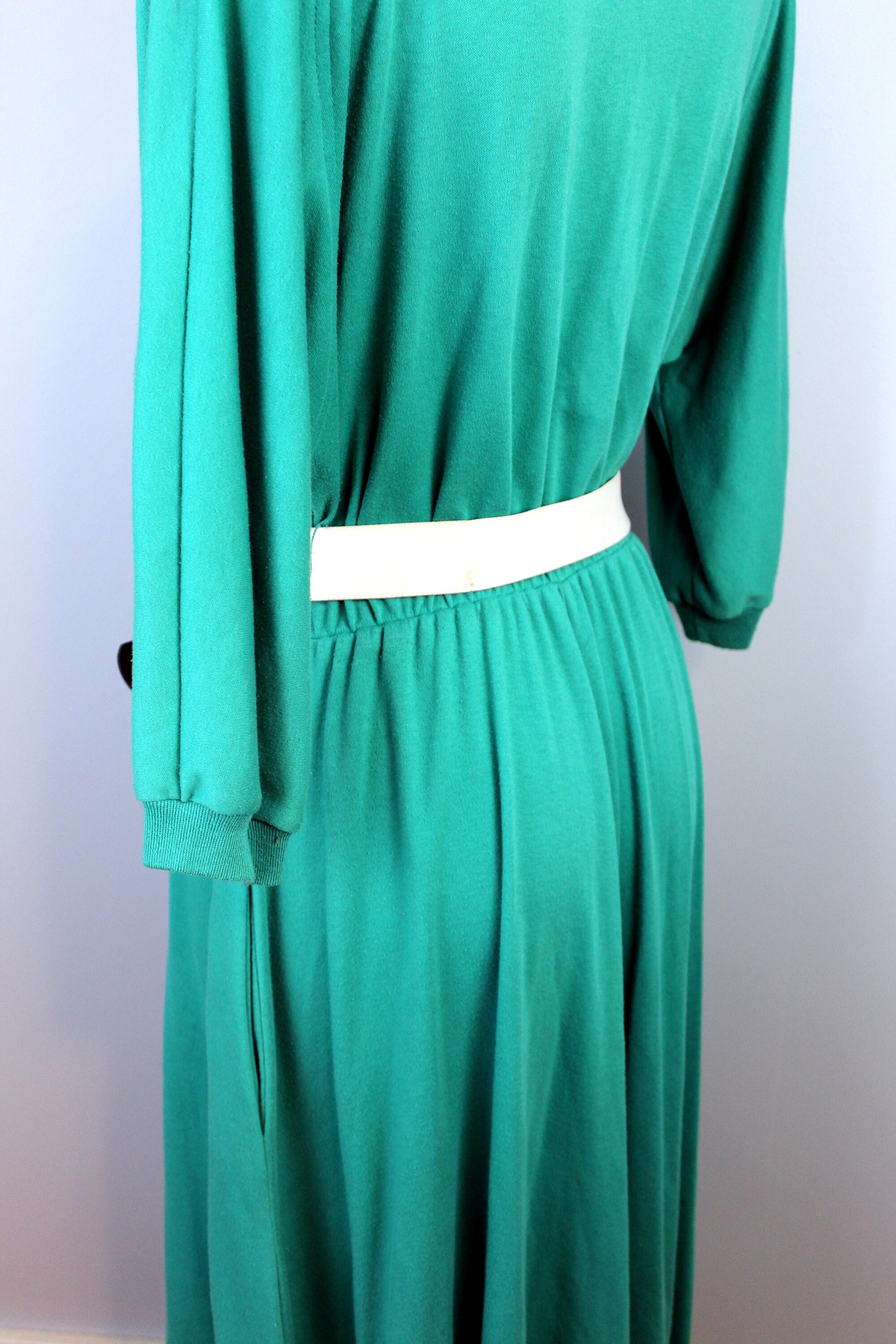 Vintage Dress 1970s Maxi Dress With Belt Retro Solid Green - Etsy