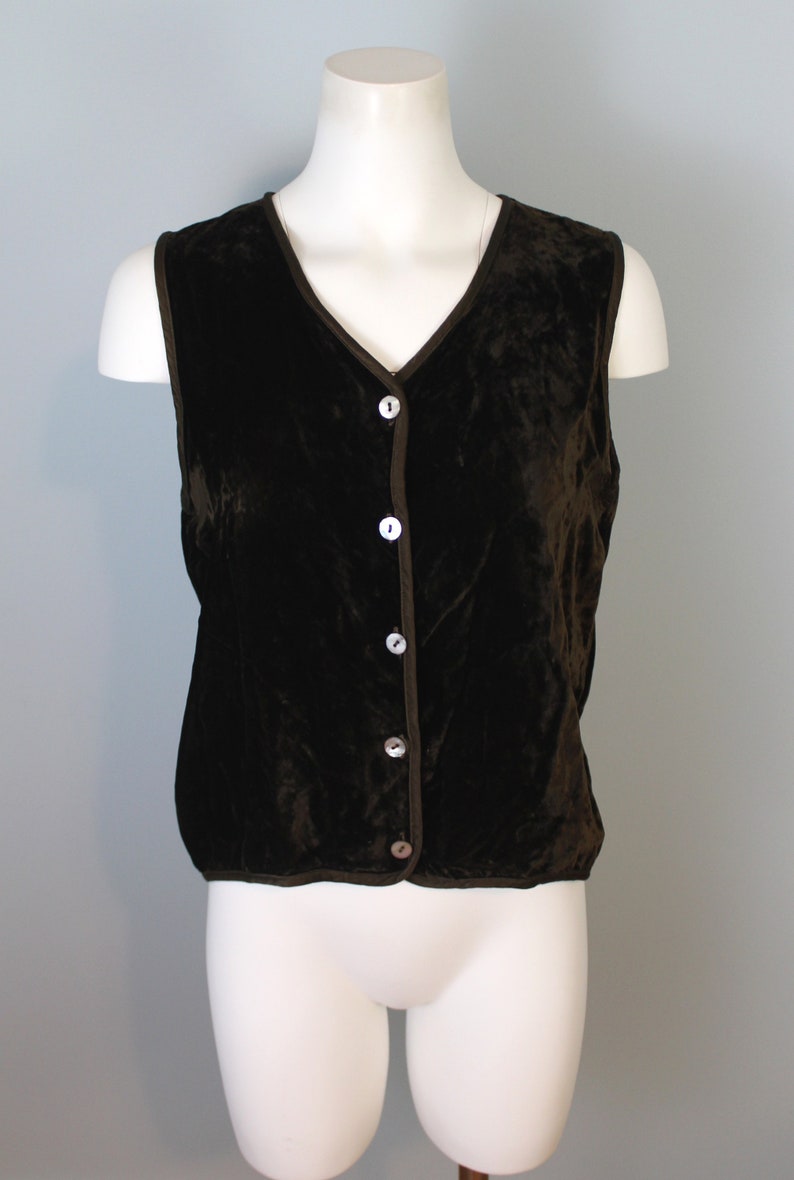 Brown Velvet Vest Vintage Velour Top Stretchy Vest Sleeveless Shirt V Neck Vest 80s 90s Clothing Boho Top For Layering Fuzzy Textured Top