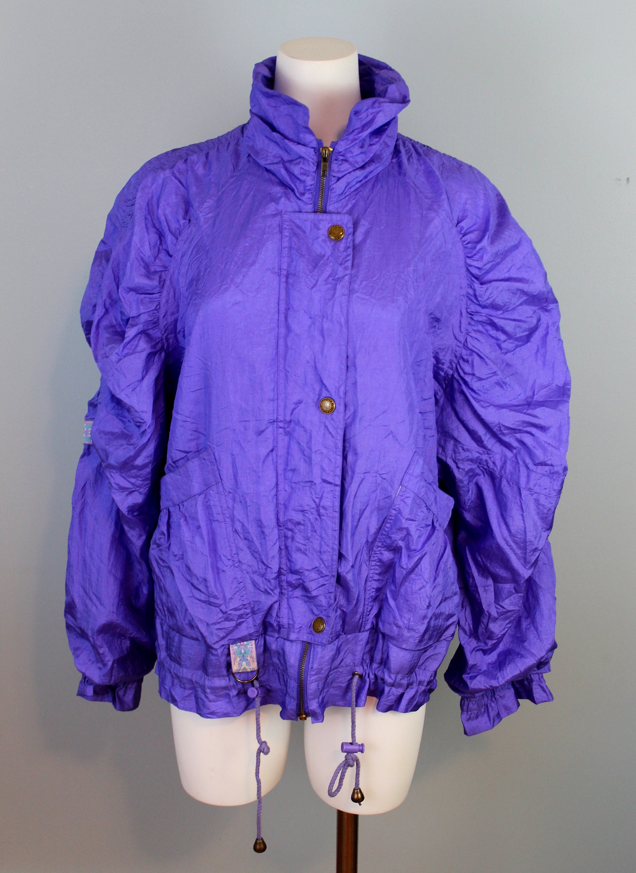 Vintage Windbreaker 80s 90s Purple Windbreaker Jacket Ruffled - Etsy