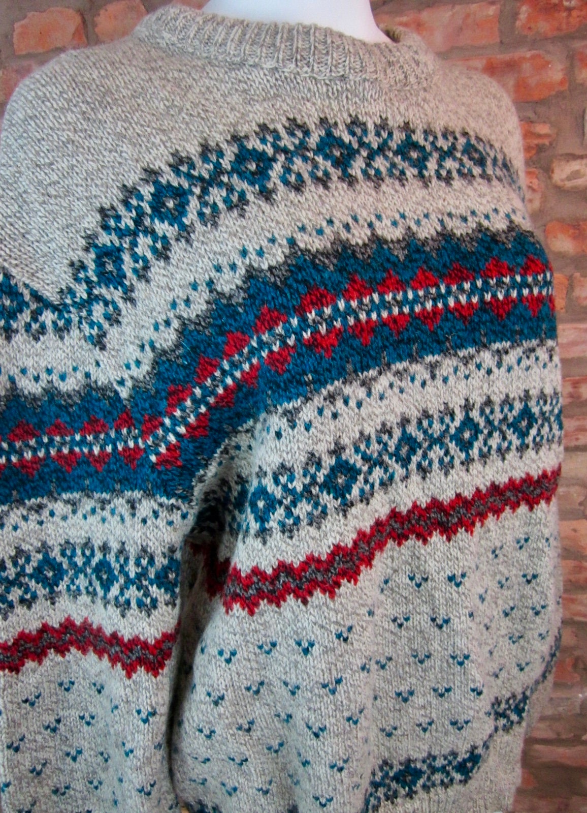 Fair Isle Sweater XL Thick Chunky Wool Oatmeal Fisherman | Etsy