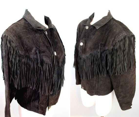 Suede Fringe Jacket Vintage 80s Suede Leather Jack