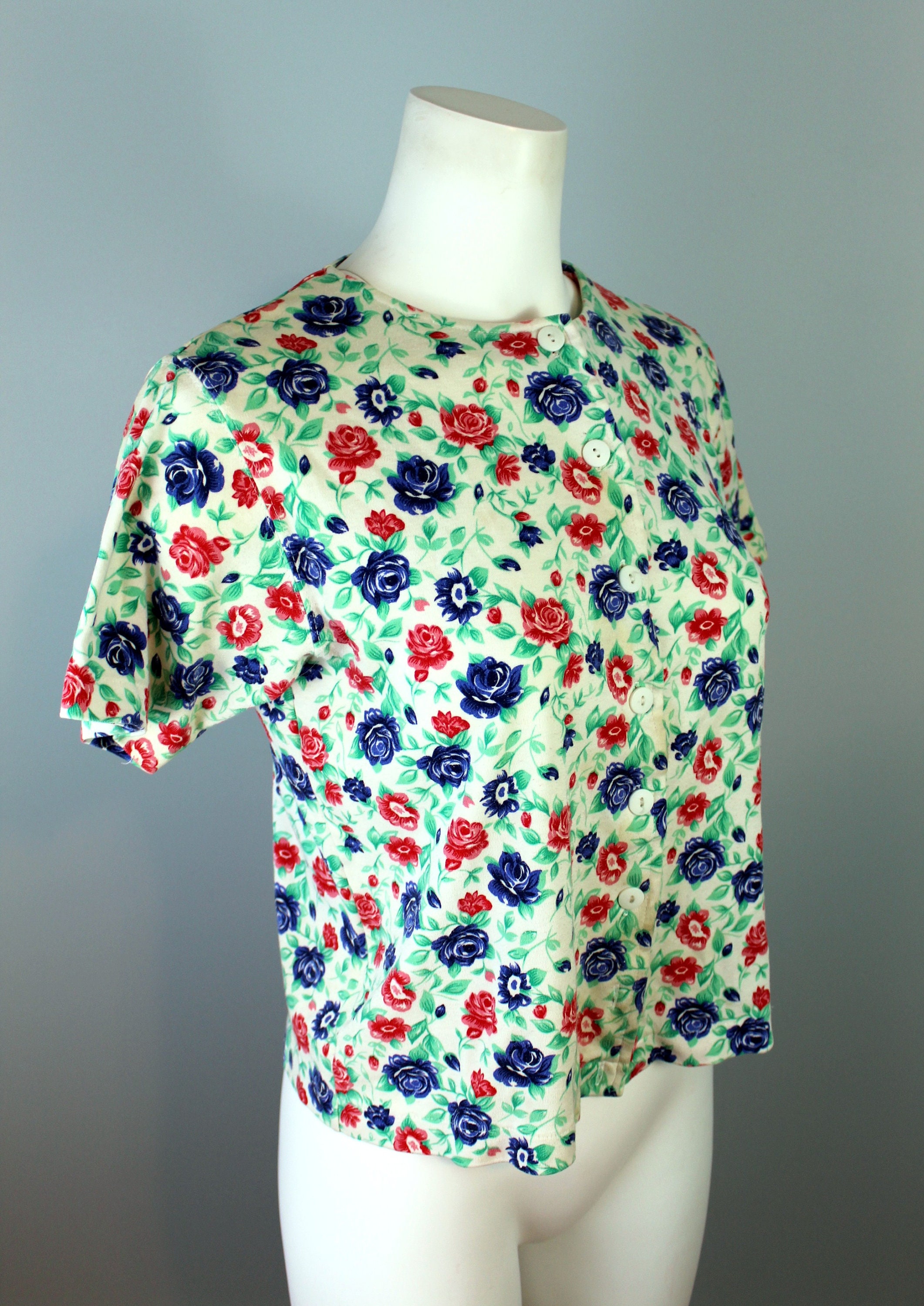 Floral Crop Top 90s Vintage Cropped Blouse 1990s Grunge Shirt | Etsy