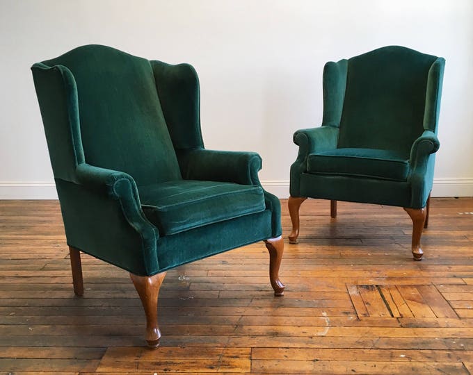 Queen Anne Velvet Wingback Chairs by Rowe Etsy