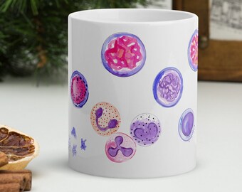 Taza de laboratorio, regalo de hematología, arte de biología celular, taza de tecnología de laboratorio, regalo de tecnología de laboratorio, regalo de laboratorio, hematopoyesis, taza de patología, médico