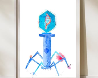 Bacteriófago, Arte de microbiología, Regalo para técnico de laboratorio médico, Arte de inmunología, Regalo para microbiólogo