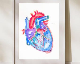 Hartanatomie, cardiologiekunst, hartdecor, wanddecoratie afdeling cardiologie, hart schilderij, technische geschenken ECG echocardiografie, hartarts