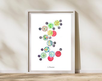 L-Theanine Molecule Wellness Print, Neuroscience Integrative Medicine Practice Decor, Supplement Artwork