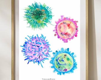 Lymphocytes Immune Cells Art Print Immunology Molecular Biology Wall Decor Poster Gift for Immunologist Physician
