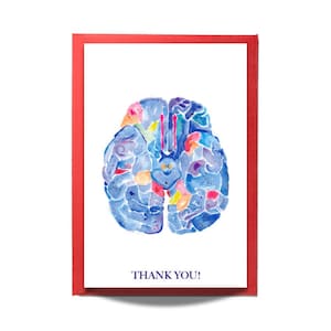 Tarjeta de agradecimiento por neurología - Tarjeta del cerebro - Tarjetas de psiquiatría y psicología - Tarjeta de agradecimiento para terapeutas con anatomía cerebral