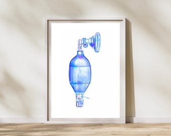 Anesthesia - Bag Valve Mask Art Print, Airway Management, Anesthesiology Artwork, Gift for Anesthesia Doctor Nurse