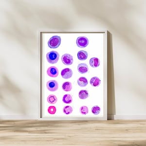Art des cellules sanguines, art de l&#39;hématologie, érythrocytes, granulocytes, art de laboratoire médical, cadeau hématologue, art scientifique, cadeau Med Tech, biologie