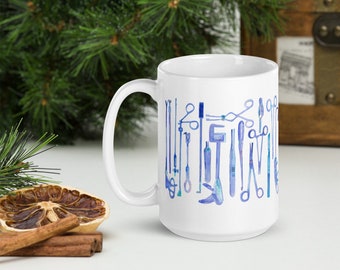 Mug instruments de chirurgie générale, gommage Tech gommage, cadeau infirmière ou infirmière, cadeau résident de chirurgie générale, cadeau chirurgien