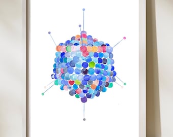 Adenovirus, Arte de microbiología, Regalos de microbiología, Decoración de oficina de epidemiología, Regalo de microbiólogo, Arte de salud pública, Decoración de aula de ciencias
