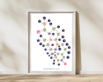 Progesterone - Menopause Perimenopause Gynecology Women's Health Art Print, Hormone Molecule Watercolor Painting, Estradiol