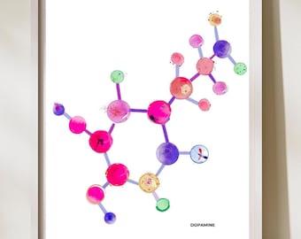 Dopamine, Biochemistry Neusoscience Neurology Psychiatry Office Art, Biochemistry Gift, Psychiatrist Gift, Gift for Neuroscientist, Molecule