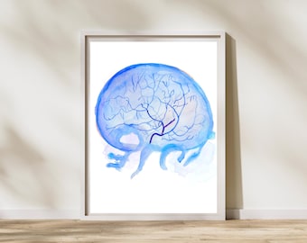 Cerebral Angiography - Brain CTA Angiogram Neurosurgery Interventional Radiology Neurological Surgery Watercolor Art Print