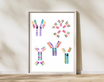 Watercolor Immunoglobulin Art Print, Abstract Immunology Artwork