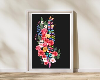 Spine Anatomy Art Print with Flowers Chiropractic Office Wall Decor Gift for Chiropractor Women