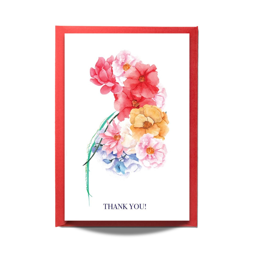 Kidney Flower Thank You Card, Nephrology Thank You Card, Kidney Donor ...