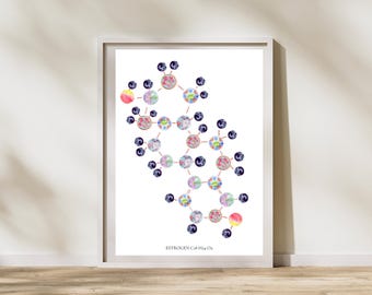 Estrogen - Menopause Perimenopause Gynecology Women's Health Art Print, Hormone Molecule Watercolor Painting, Estradiol