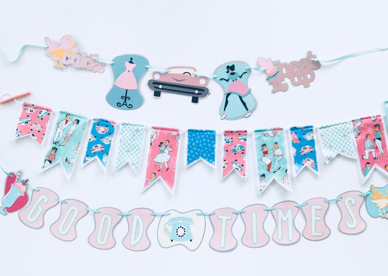 Fabric banner retro banner, 50/'s banner sock hop banner