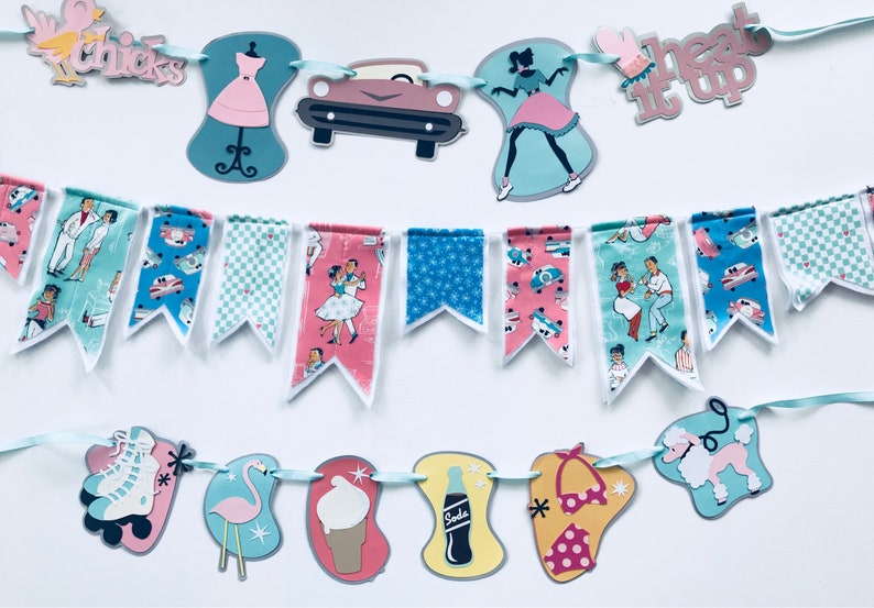 Fabric banner retro banner, 50/'s banner sock hop banner