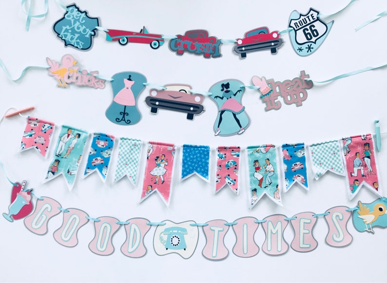 Fabric banner retro banner, 50/'s banner sock hop banner