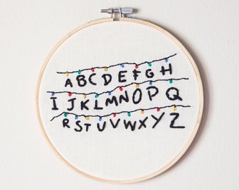 Hand embroidered Stranger Things Hoop (Lights & Abc)