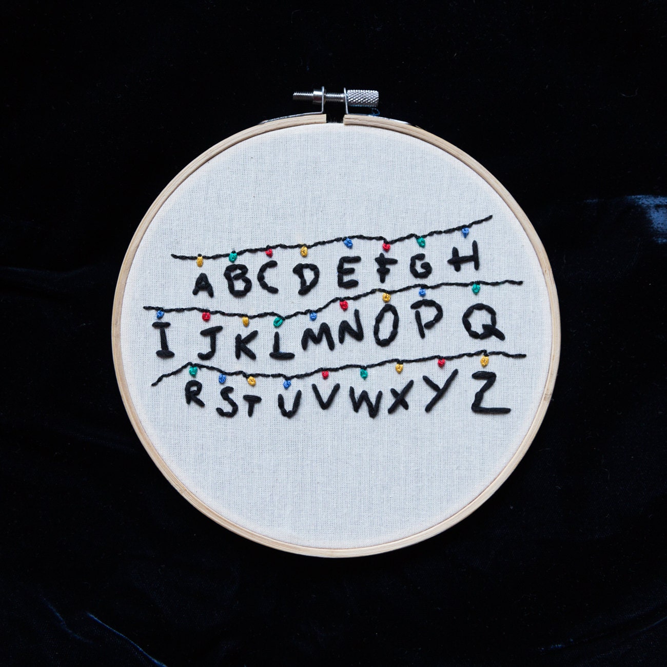 Hand Embroidered Stranger Things Hoop lights & Abc - Etsy